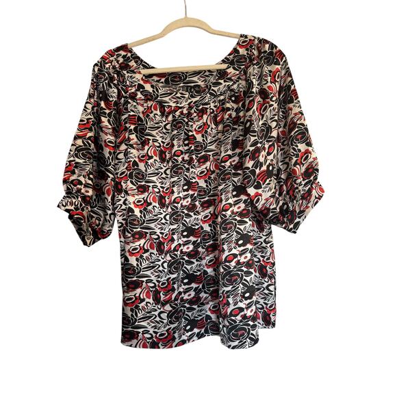 Essentials by Milano Floral Blouse Women’s Size M Red/Black/White 3/4 Sleeve Top - Picture 1 of 3